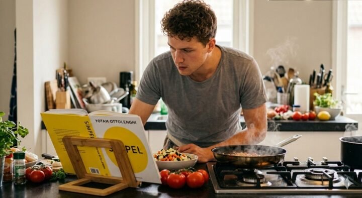 man met kookboek