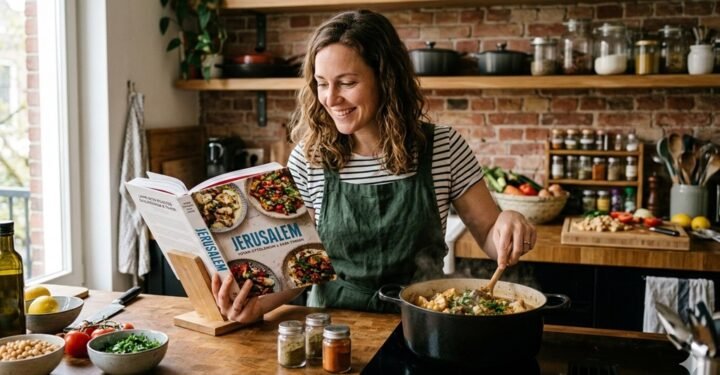 vrouw met kookboek